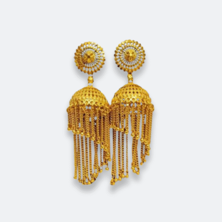 22 Carat Covering Gold Jhumka Earrings with Hanging Chains