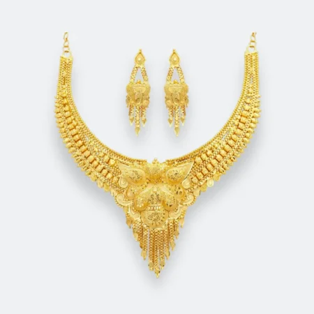 22 Carat Covering Gold Heavy Bridal Necklace Set with Earrings