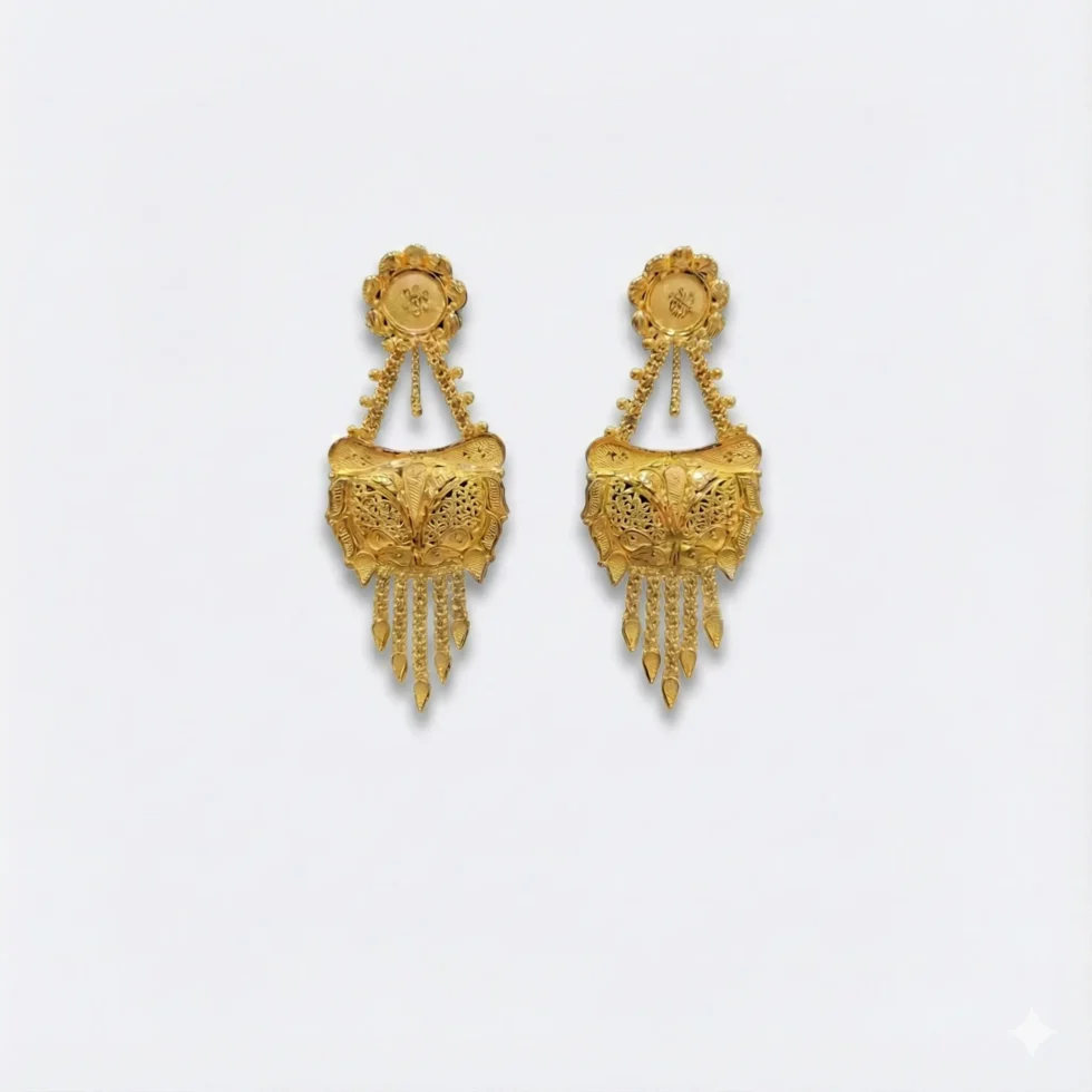 22 Carat Covering Gold Jali Work Earrings